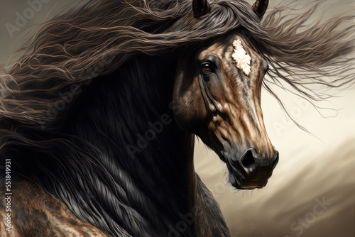 Those who ride a brown horse with an alezan mane Generative AI photo