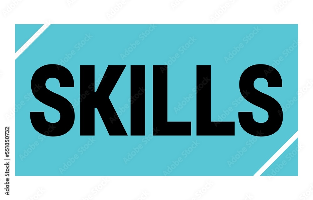 SKILLS text written on blue-black stamp sign. SKILLS text written on blue-black stamp sign.