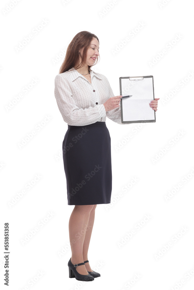 in full growth. Executive business woman with clipboard. in full growth. Executive business woman with clipboard.