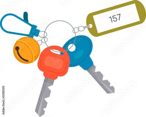 Key ring with information board and bell flat icon