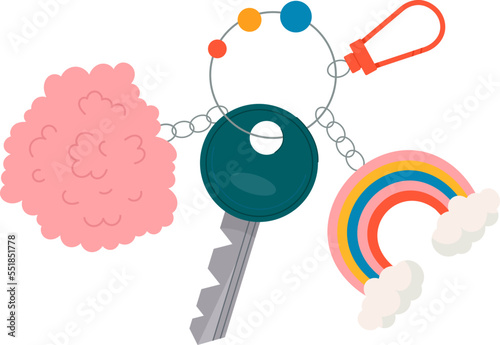 Rainbow and fluffy accessory for keys flat icon