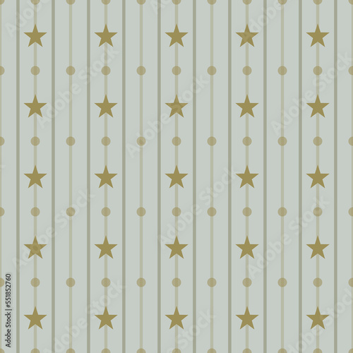 Seamless pattern with decorative stripes and stars. Ornamental Christmas background in neutral tones.