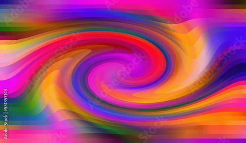 Multi-colored spinning swirling colors with melting 80's to 90's retro-vibe colors going clockwise on blue background