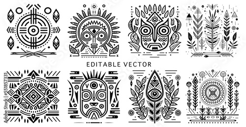Traditional tribal texture editable vector set