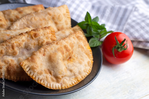 Traditional delicious Turkish foods,minced meat in savoury pastry (Turkish name; ci borek or cig borek)