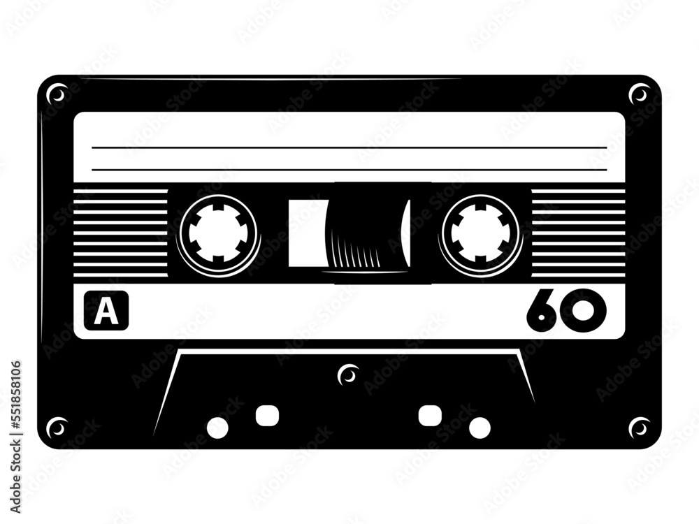 Retro music cassette tape silhouette, 80's, 90's Mixtape eps vector art illustration isolated on white background. Retro music cassette tape silhouette, 80's, 90's Mixtape eps vector art illustration isolated on white background.