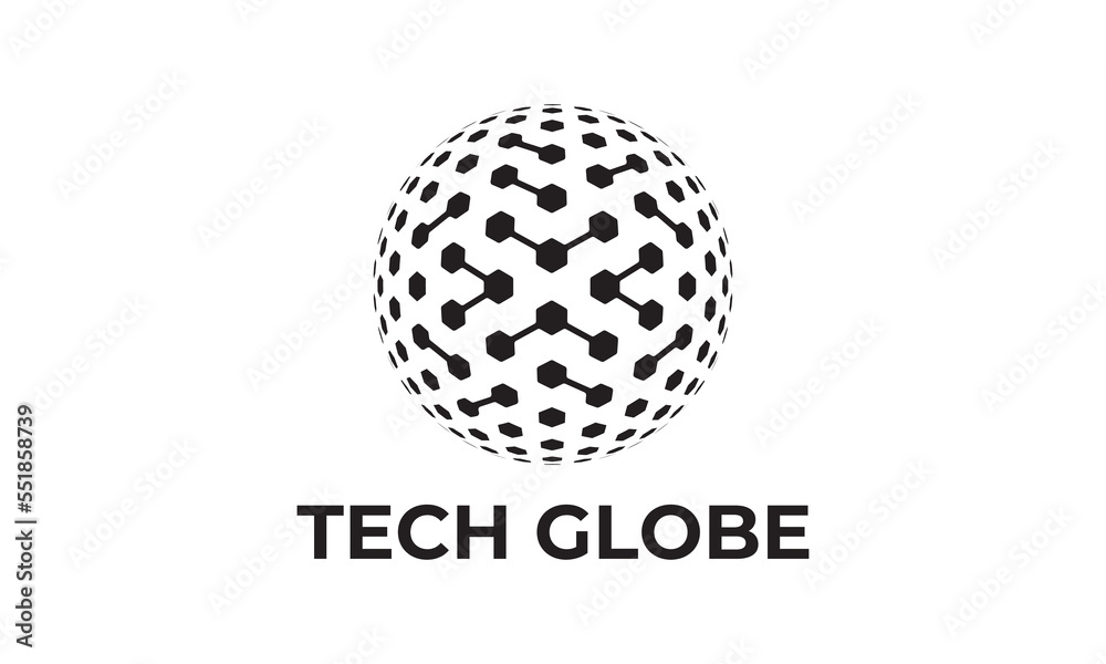 tech global logo, globe data technology illustration vector. tech global logo, globe data technology illustration vector.