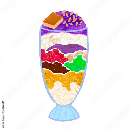 Filipino halo-halo in tall glass