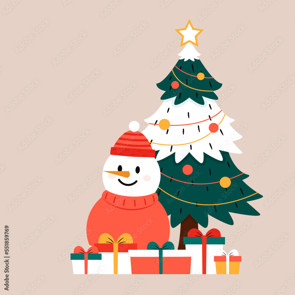 Snowman cartoon vector. Snowman wear a winter theme. Graphic resource about winter and christmas for content , banner, sticker label and greeting card.
