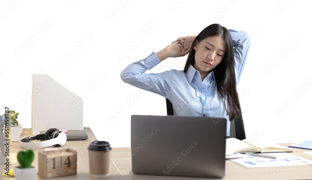 Asian businesswoman is relaxing after overtime working in a office, Happy women resting at work after work is finished. Asian businesswoman is relaxing after overtime working in a office, Happy women resting at work after work is finished.