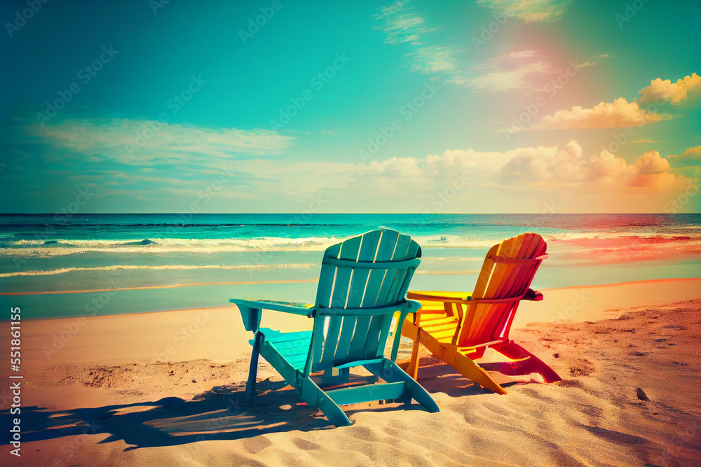 Beach loungers near the sea. Summer vacation concept, Summer holiday vacation tourism banner Beach loungers near the sea. Summer vacation concept, Summer holiday vacation tourism banner