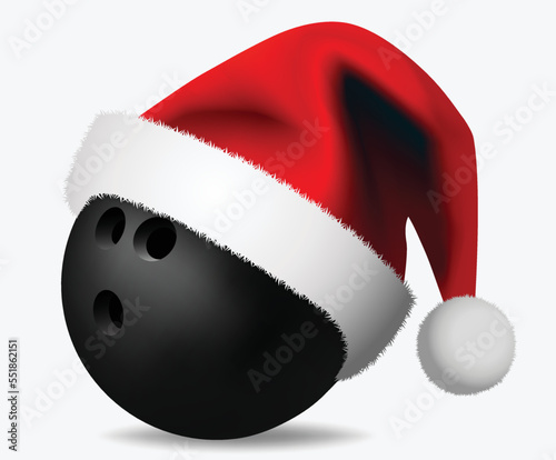 Christmas bowling ball and Santa Claus Hat - Sport concept - Isolated on white Background - Vector