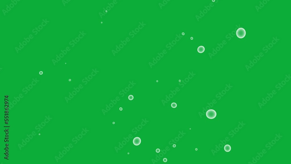 Bubbles float downwards on green screen, Flying water bubbles on green