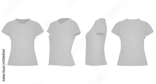 Grey women t shirt. front side and back view. vector illustration