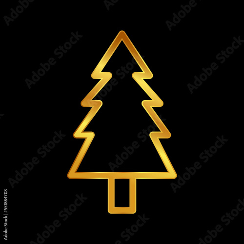 gold pine tree vector icon, gold christmas tree