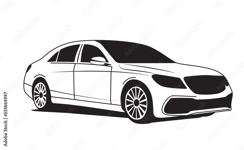 Fototapeta premium Car silhouette outline illustration black and white style