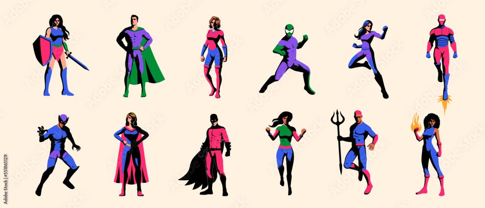 Superman Character Set Comic Superhero In Different Action Poses Vector  Illustration Stock Illustration - Download Image Now - iStock