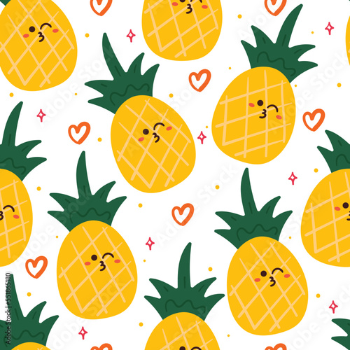 seamless pattern cartoon pineapple character. cute fruit wallpaper for gift wrap paper