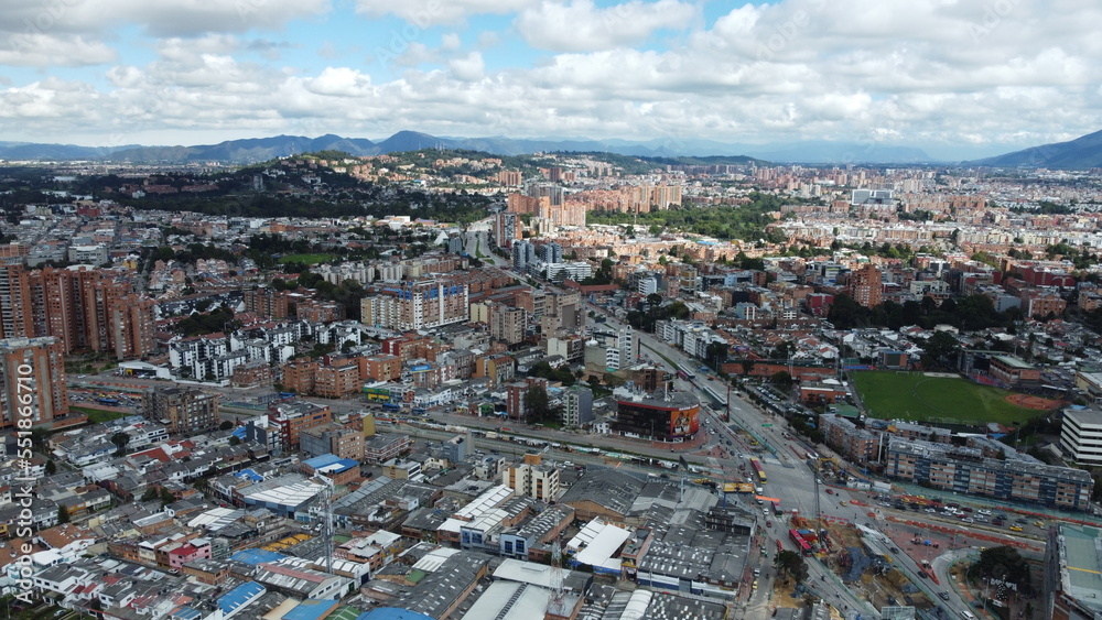 panoramic view of bogota with its streets and transportation