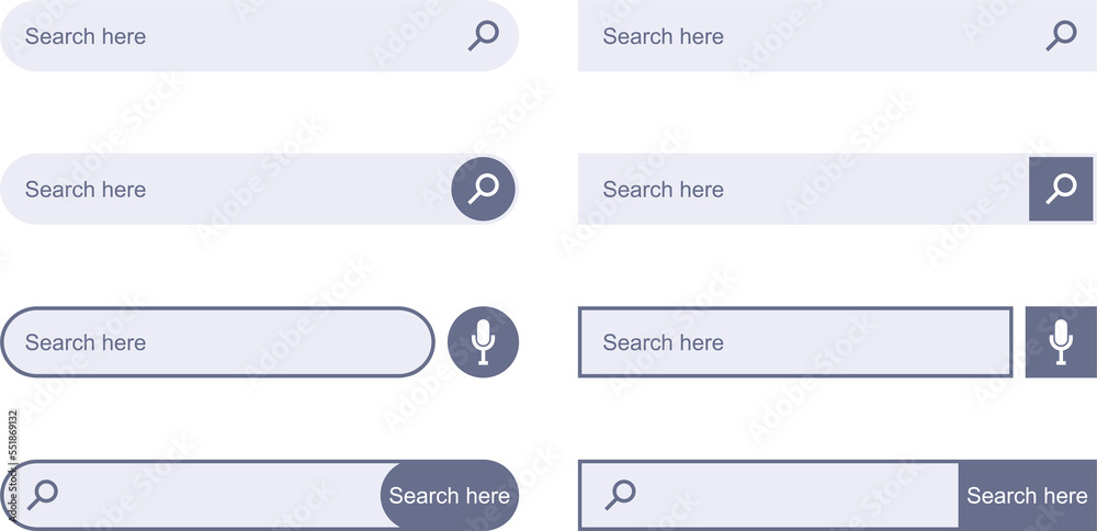Search Bar for UI design. Set of elements for design interface of website. Search form. Navigation bar web icons. Search Bar for UI design. Set of elements for design interface of website. Search form. Navigation bar web icons.