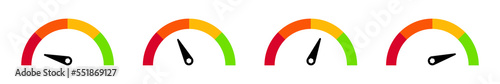 Set of color speedometer. Arrow vector illustration. Car symbol fuel.