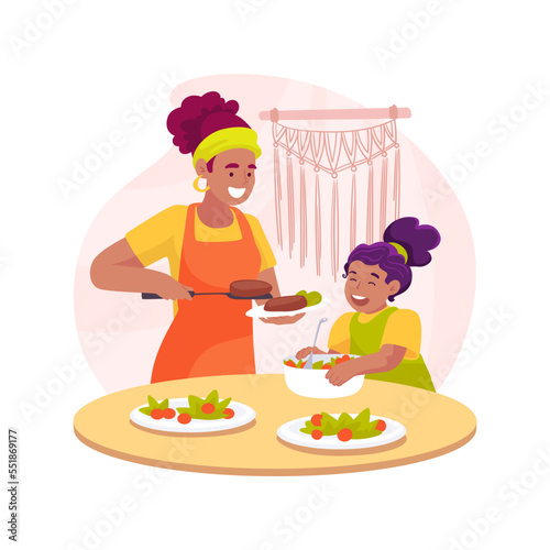 Cooking with mom isolated cartoon vector illustration.