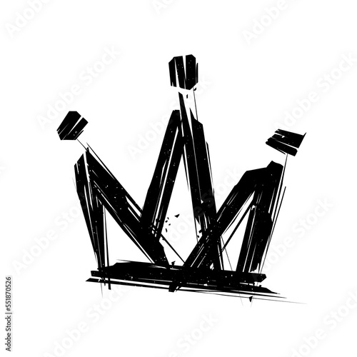 Grunge style Rock'n'Roll black Crown isolated on white. Doodle style Crown sign. Street art grunge element. Printable vector template for print fabric and textile
