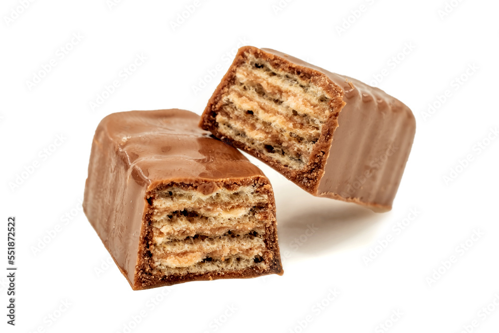 Chocolate wafer bar isolated on white background. Bar. waffles Chocolate wafer bar isolated on white background. Bar. waffles
