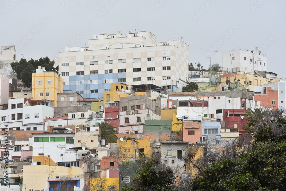 Low angle view of modern buildings in Las Palmas de Gran Canaria