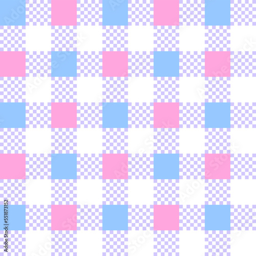 Cute Pastel Square Pink Blue Abstract Shape Element Gingham Mini Check Checkered Tartan Plaid Scott Seamless Pattern Cartoon Vector Illustration Print Background Fashion Fabric Picnic