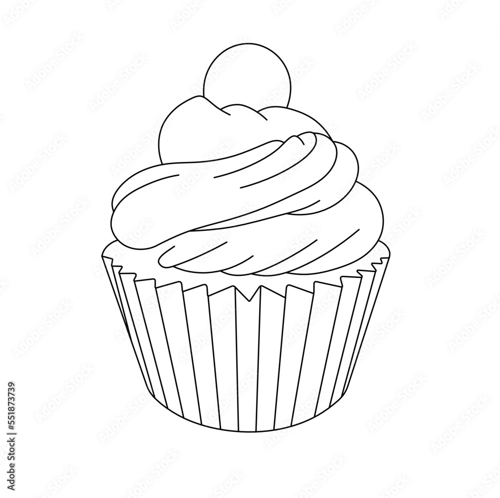 Cake Colorless Vector isolated one simple minimal maffin cupcake cake with cream top ...