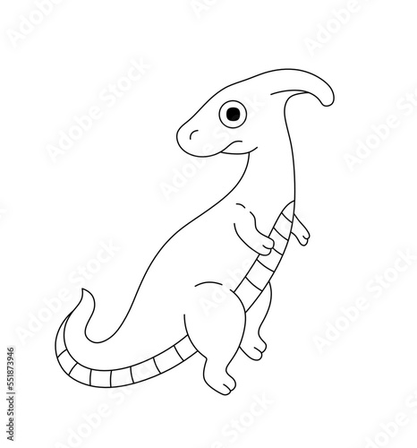Vector isolated one cute cartoon scared parasaurolof dino in half turn  colorless black and white contour line easy drawing