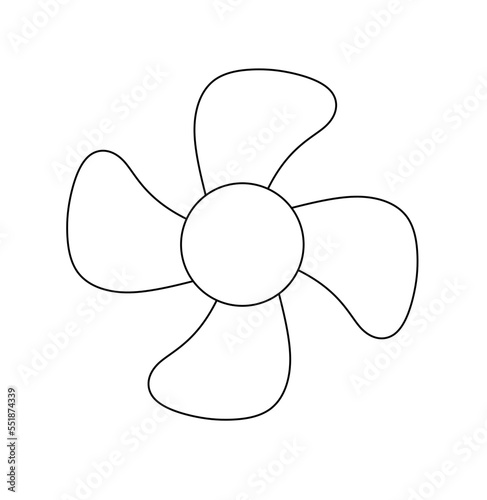 Vector isolated one small simple minimal round propeller with four rounded blades colorless black and white contour line easy drawing