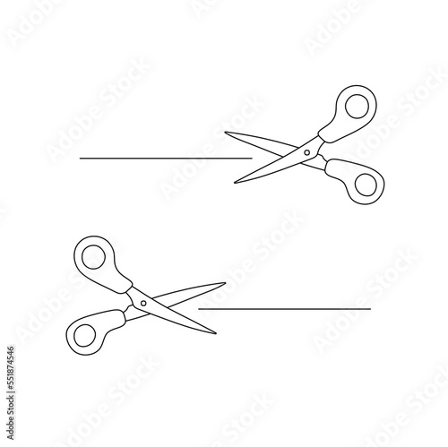Vector isolated scissors with cutting line set right and left   colorless black and white contour line easy drawing