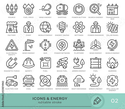 Set of conceptual icons. Vector icons in flat linear style for web sites, applications and other graphic resources. Set from the series - Energy. Editable stroke icon.
