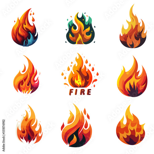 hot fire flame logo icon collection set in vector illustration