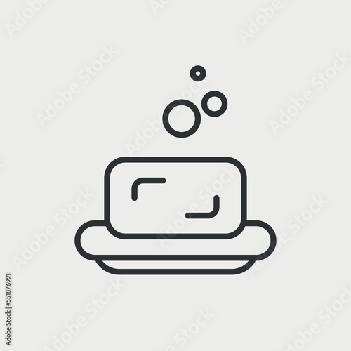 Soap with bubbles line icon. Hand washing concept. Personal hygiene product, care for skin. Vector illustration