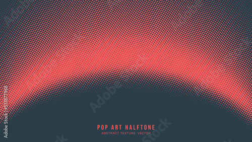 Pop Art Dots Halftone Pattern Vector Semicircle Border Red Dark Blue Abstract Background. Dotted Subtle Texture Geometric Wavy Structure. Half Tone Contrast Graphic Minimalistic Dot Work Art Wallpaper