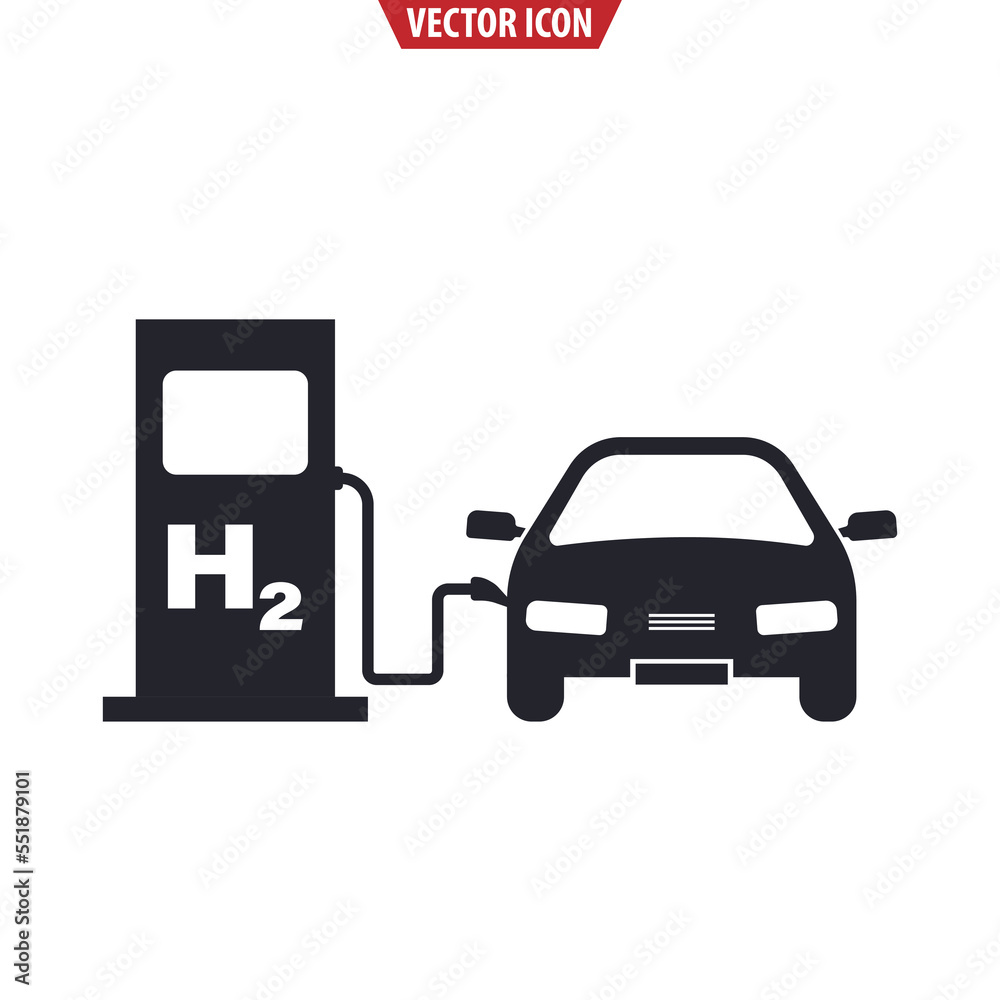 Eco-friendly hydrogen fuel station, fuel pump and car. Isolated vector icon Eco-friendly hydrogen fuel station, fuel pump and car. Isolated vector icon