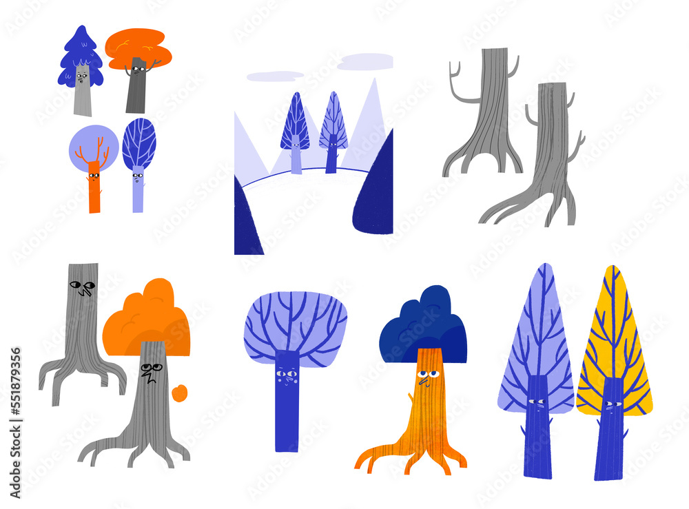 A series of illustrated tree characters Stock Illustration | Adobe Stock