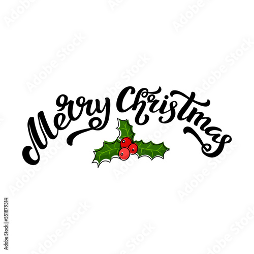 Handdrawn vector illustration with black lettering on textured background Merry Christmas for winter season greeting, invitation, celebration, advertising, poster, card, banner, print, label, template