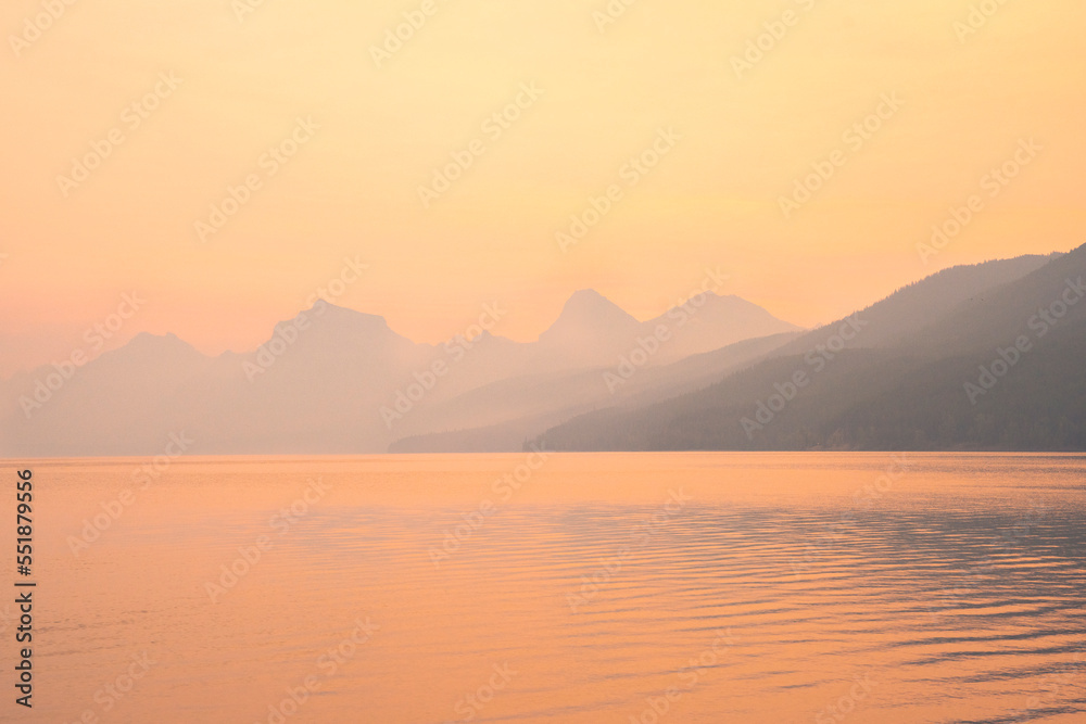 Summer Sunrise on Beach Dock at Lake McDonald in Glacier National Park Montana