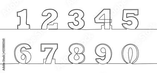 Continuous line numerals vector. Arabic numbers in hand drawn style with one continuous line.