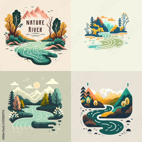 Fotografering collection of valley river nature mountain forest logo label badge vector