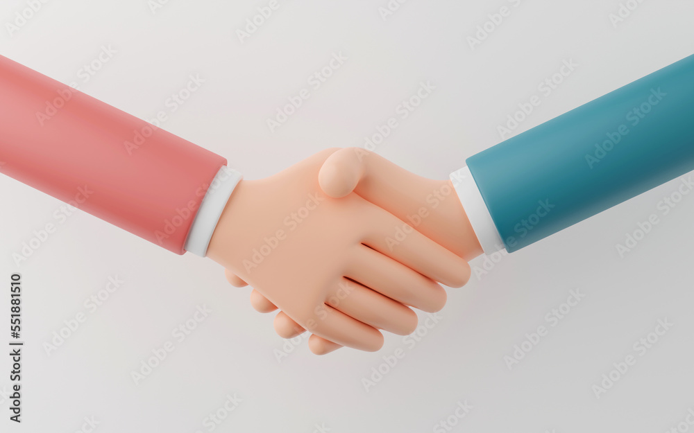 Naklejka premium Hand of businessman make a handshake on white background, 3d illustration.