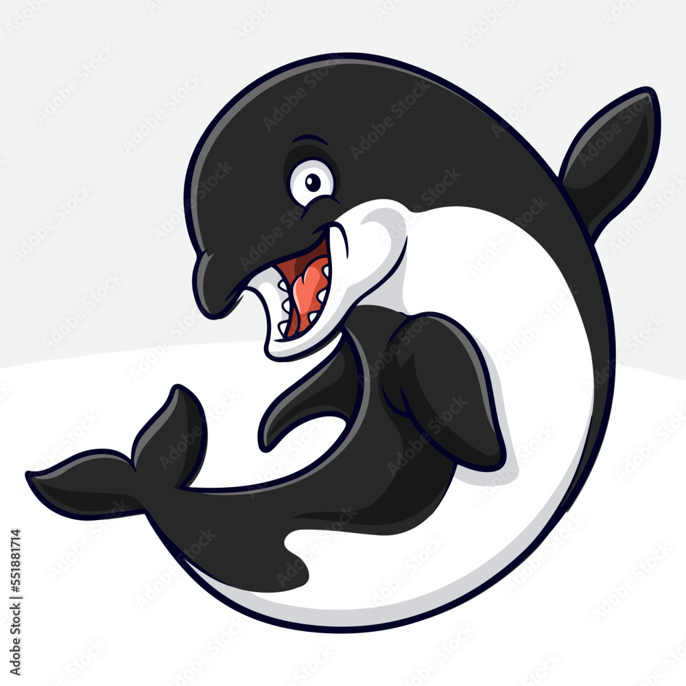 Naklejka premium Cartoon funny killer whale isolated on white background