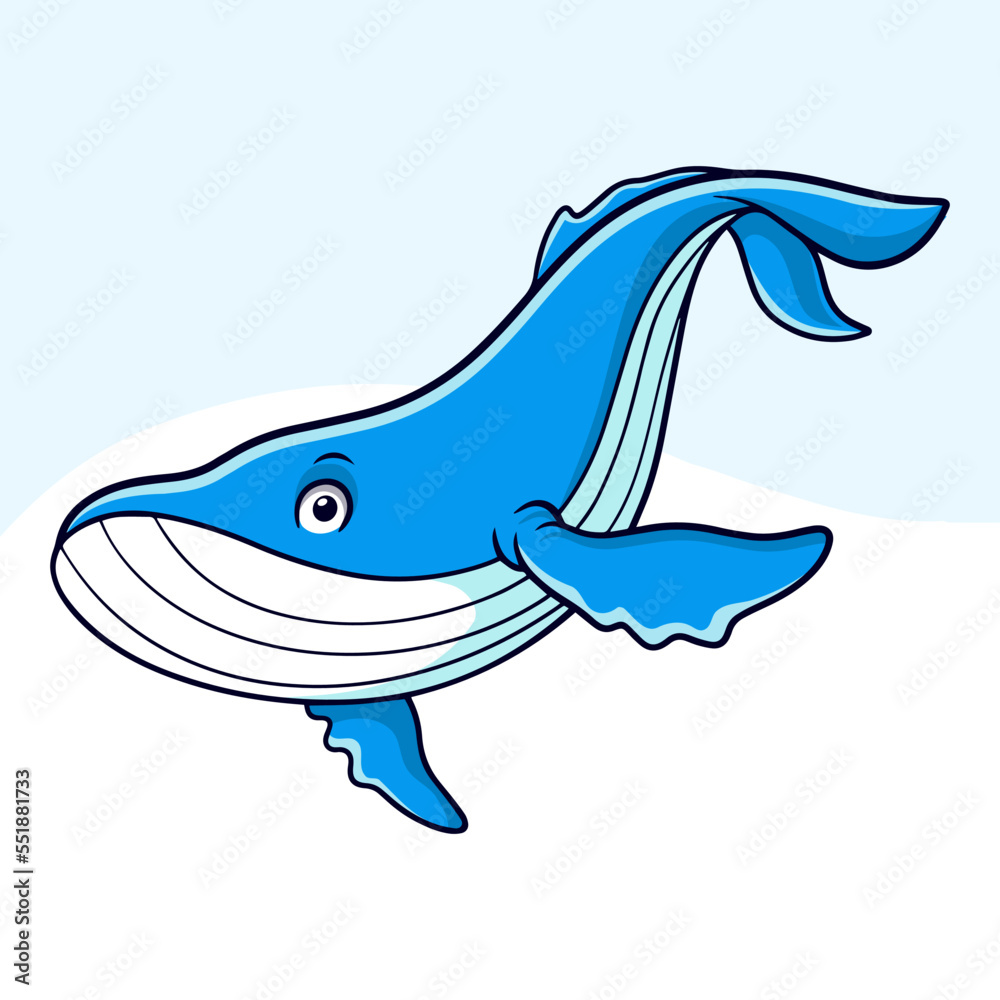 Cartoon funny whale isolated on white background Stock Vector | Adobe Stock