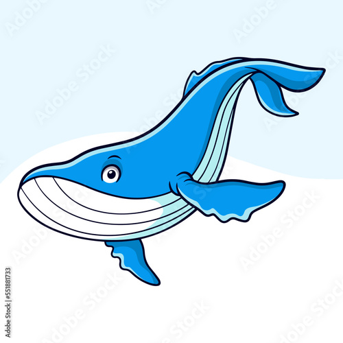 Cartoon funny whale isolated on white background