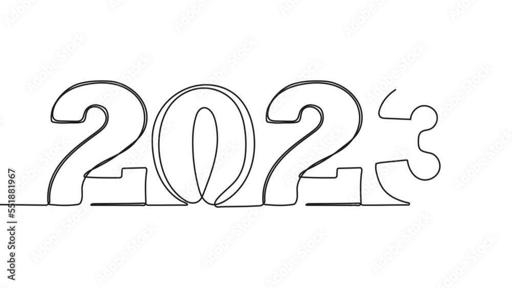 2023 New Year continuous clip, line numbers video. Line art 2023 year animation.