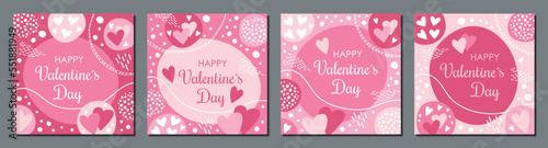 Set of Happy Valentines Day cards, banner, background pink template